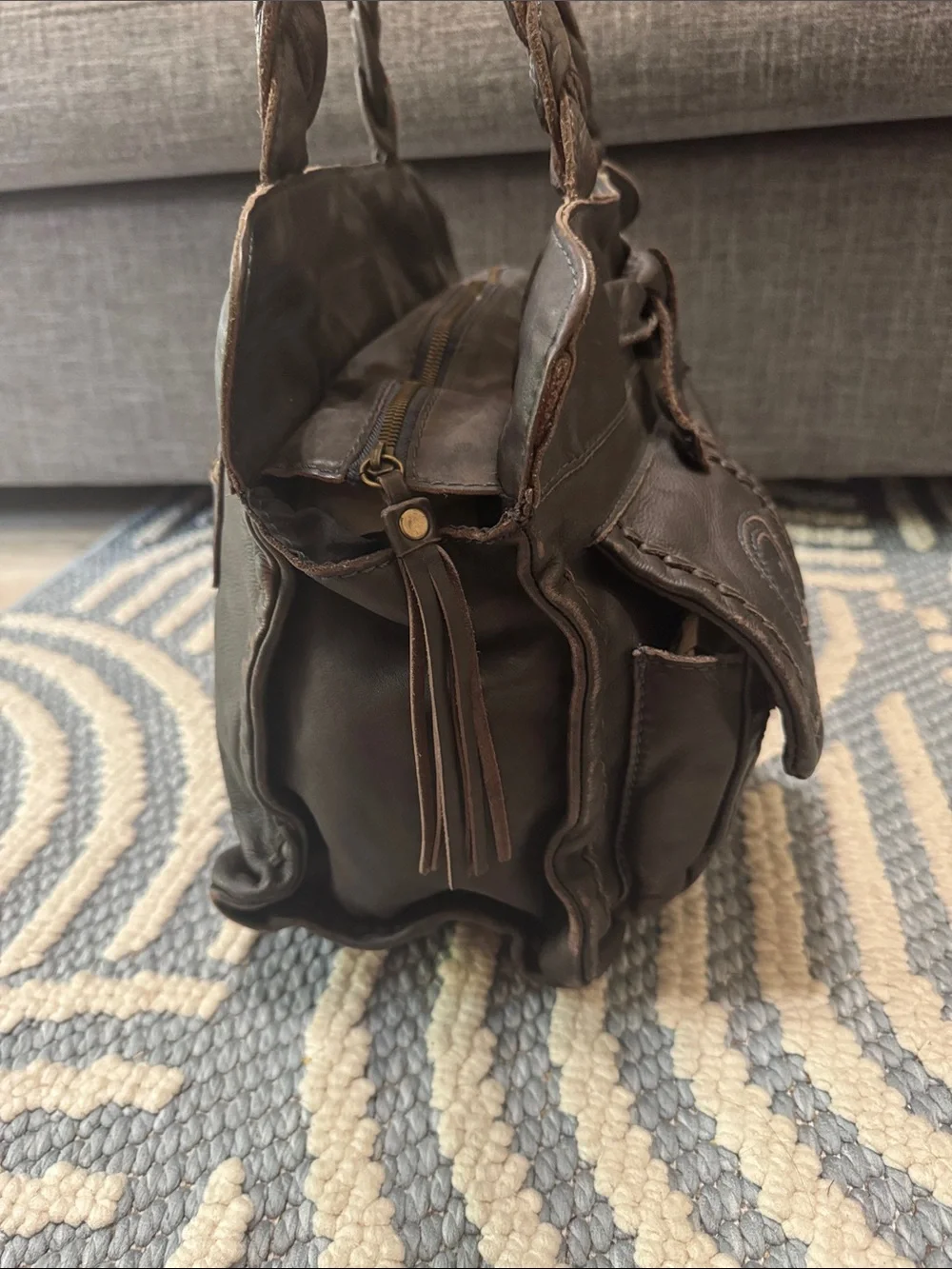 Rare Y2K Brown Leather Cargo Pocket Bow Handbag